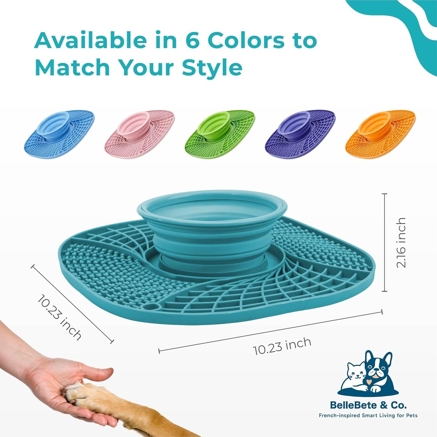 BelleBête & Co. 3-in-1 Pet Slow Feeder Bowl Lick Mat with Collapsible Bowl for Dog & Cat – Food-Grade Material & Non-Slip Base for Kibble, Dry and Wet Food, Digestive Health & Reduce Anxiety | Pink