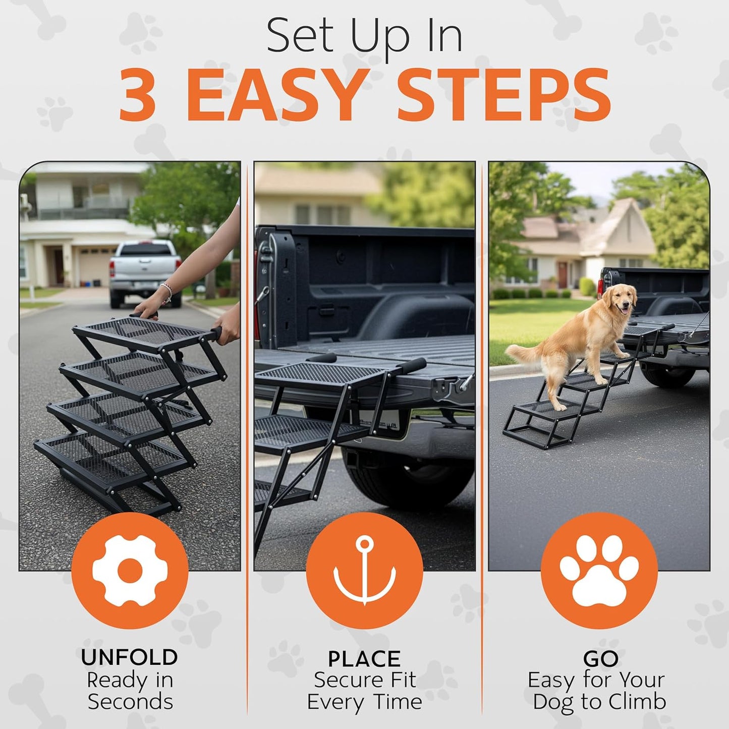 Foldable 4-Step Dog Stairs for Cars, Trucks & SUVs – Heavy-Duty Carbon Steel Pet Ladder Supports 230LB, Non-Slip Metal Mesh, Joint-Friendly Portable Ramp for Large & Small Dogs