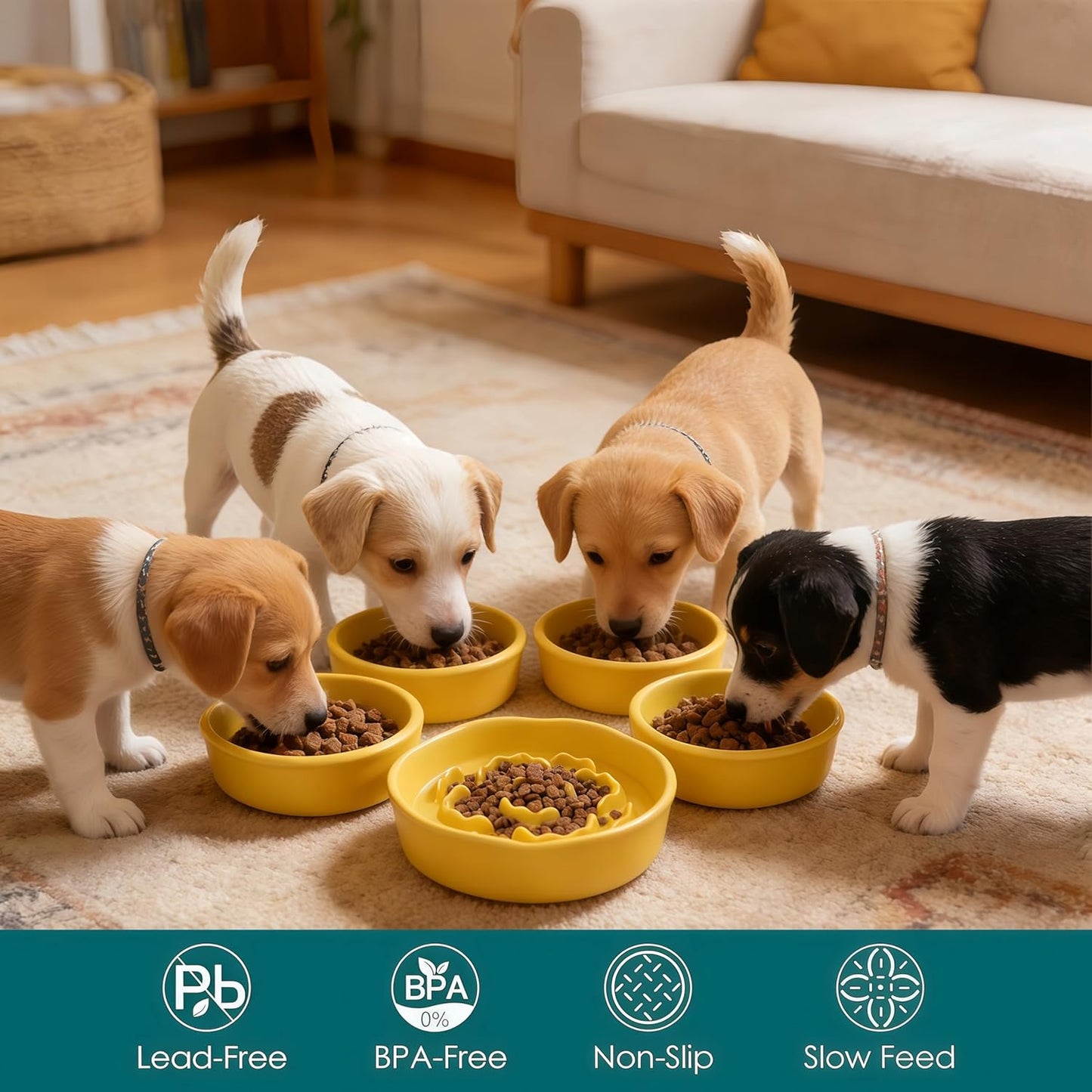 Slow Feeder Dog Bowl – 1.5-Cup Ceramic Feeding Bowl for Small and Medium Breed, Puzzle Dog Food Bowl for Fast Eater, Microwave-Safe, Non-Slip, Dishwasher(2 Pack)