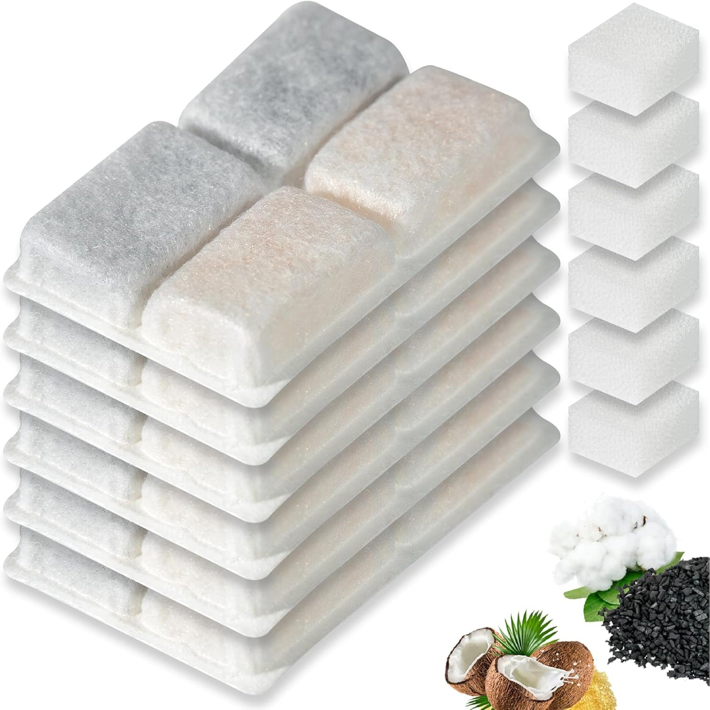 Cat Water Fountain Filters Replacement Compatible with 67oz/2L Pet Water Fountain with LED Light, Filters for Cat Dog Indoor with Pre-Filter Foam Sponges(6+6 Packs)