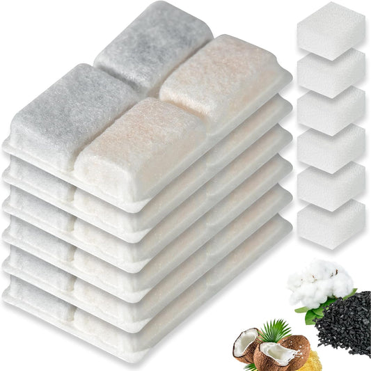 Cat Water Fountain Filters Replacement Compatible with 67oz/2L Pet Water Fountain with LED Light, Filters for Cat Dog Indoor with Pre-Filter Foam Sponges(6+6 Packs)