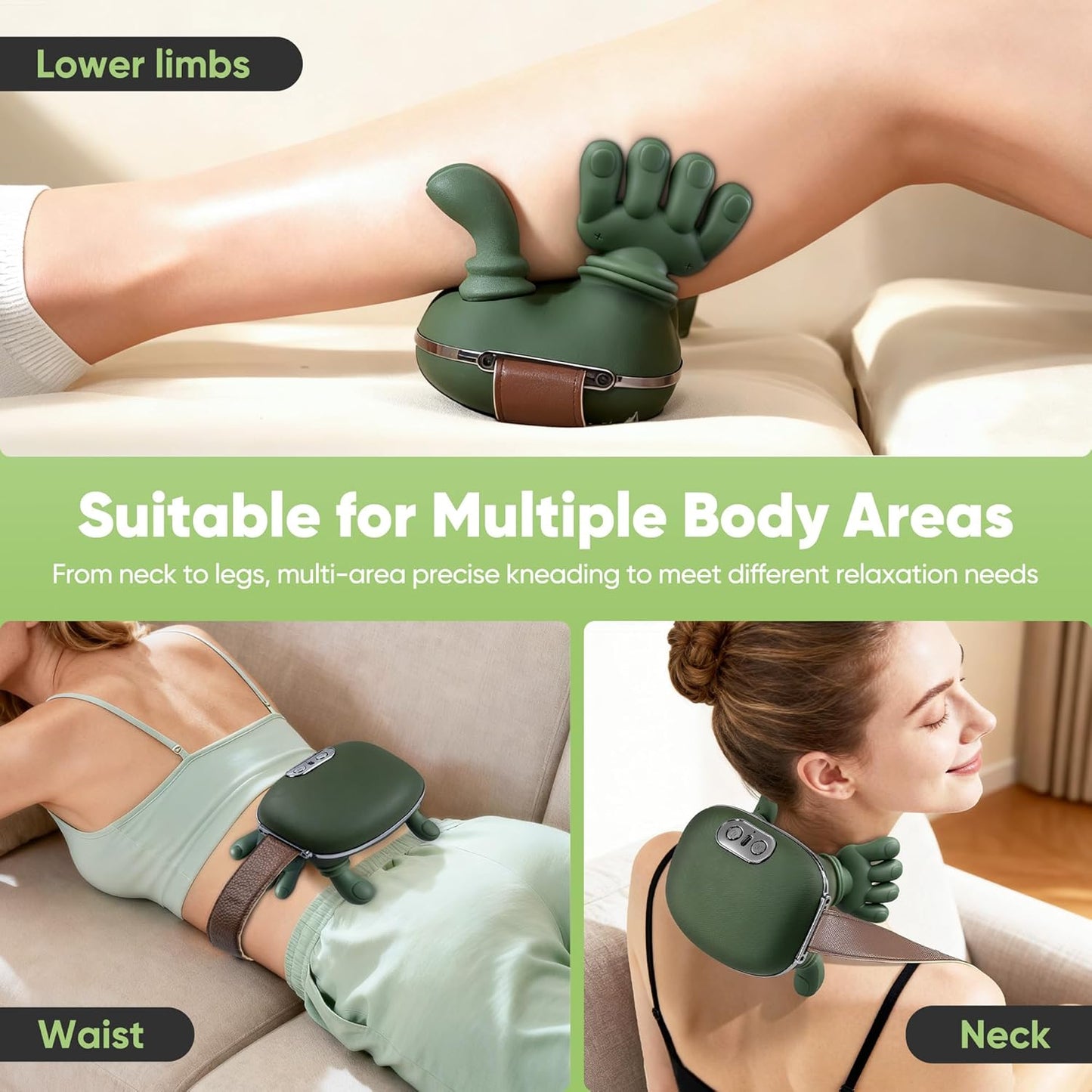 Shoulder and Neck Massager, Bionic Heated Massager, Neck Massager with Fingers, 4D Kneading Massage, Simulates a Real Palm Massage for Comfort, Relax Muscle Tension (Green)