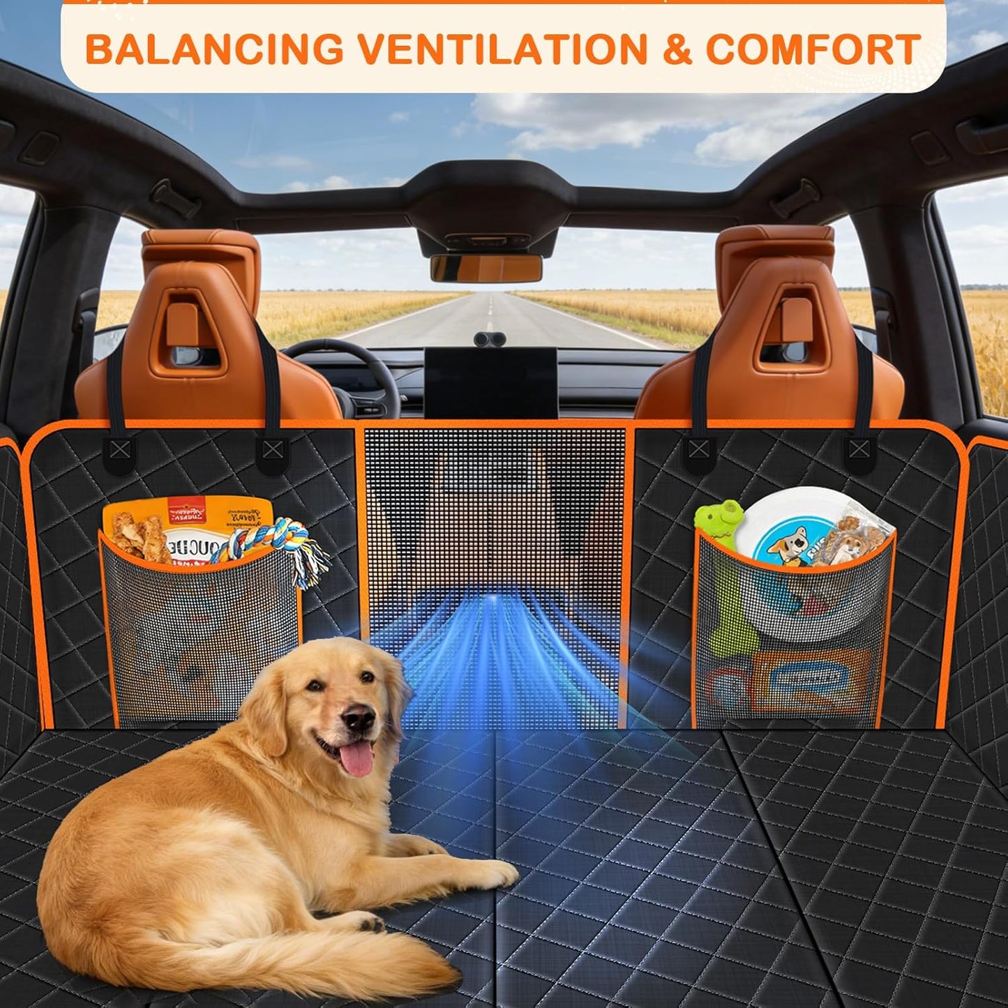 TNELTUEB Extra Large Back Seat Extender for Dogs with Dog Bed Mats, Waterproof Dog Car Seat Cover for Back Seat with Hard Bottom, Anti Scratch, Safer, Easy to Use and Clean, Holds 450LBS Black