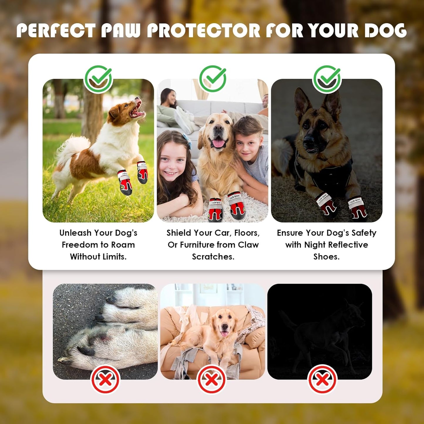 Dog Shoes Large Size Dogs, Medium Dog Booties-Dog Boots & Paw Protectors, 4PCS Shoes for Dogs with Reflective Strip, Anti-Slip Sole for Hot Pavement, Rain, Snow Walking, Hiking. (Red, 6)