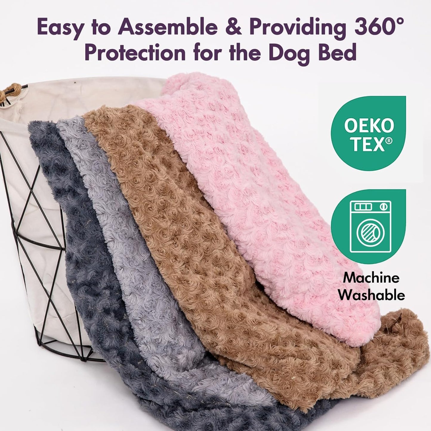 Faux Fur Dog Bed Covers – Ultra Soft Rose Velvet, Removable & Washable, Cozy & Durable,Large Pet Bed Cover Only (No Filling) – Gray, (Rose Velvet Gray, 36" L x 24" W x 4" Th)