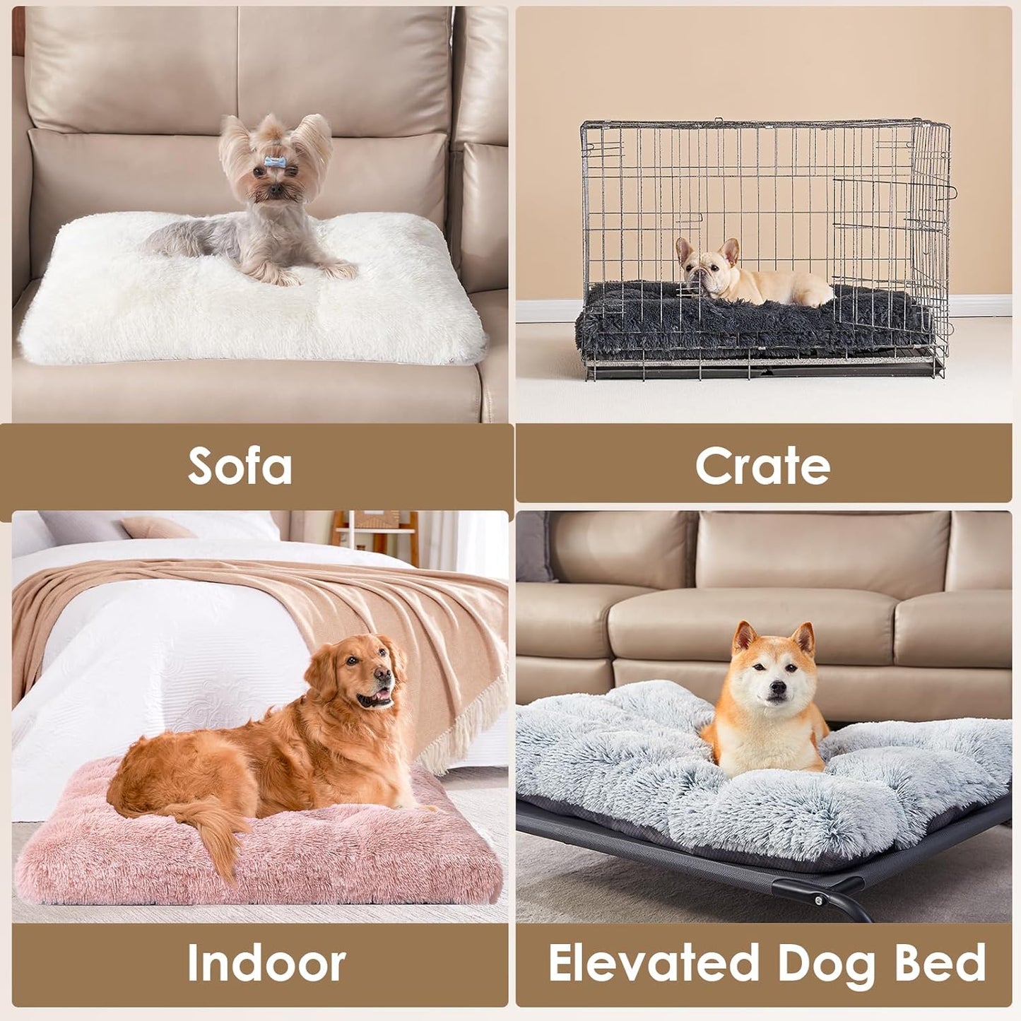 EHEYCIGA Fluffy Dog Crate Bed for Extra Large Dogs, Plush Faux Fur Crate Pad, Calming Anti Anxiety XL Dog Bed, Washable Soft Warm Crate Mat with Non-Slip Bottom, Pink