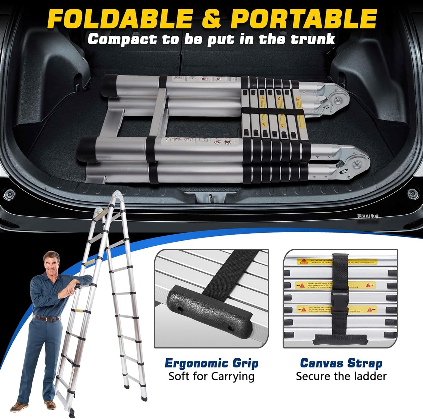 16.5 FT A-Frame Telescoping Ladder,8+8 Step Ladder,330LB Load Capacity,Portable Telescopic Folding Extension Ladder Heavy Duty Collapsible (5M(2.5m+2.5m)/16.5FT A Frame)