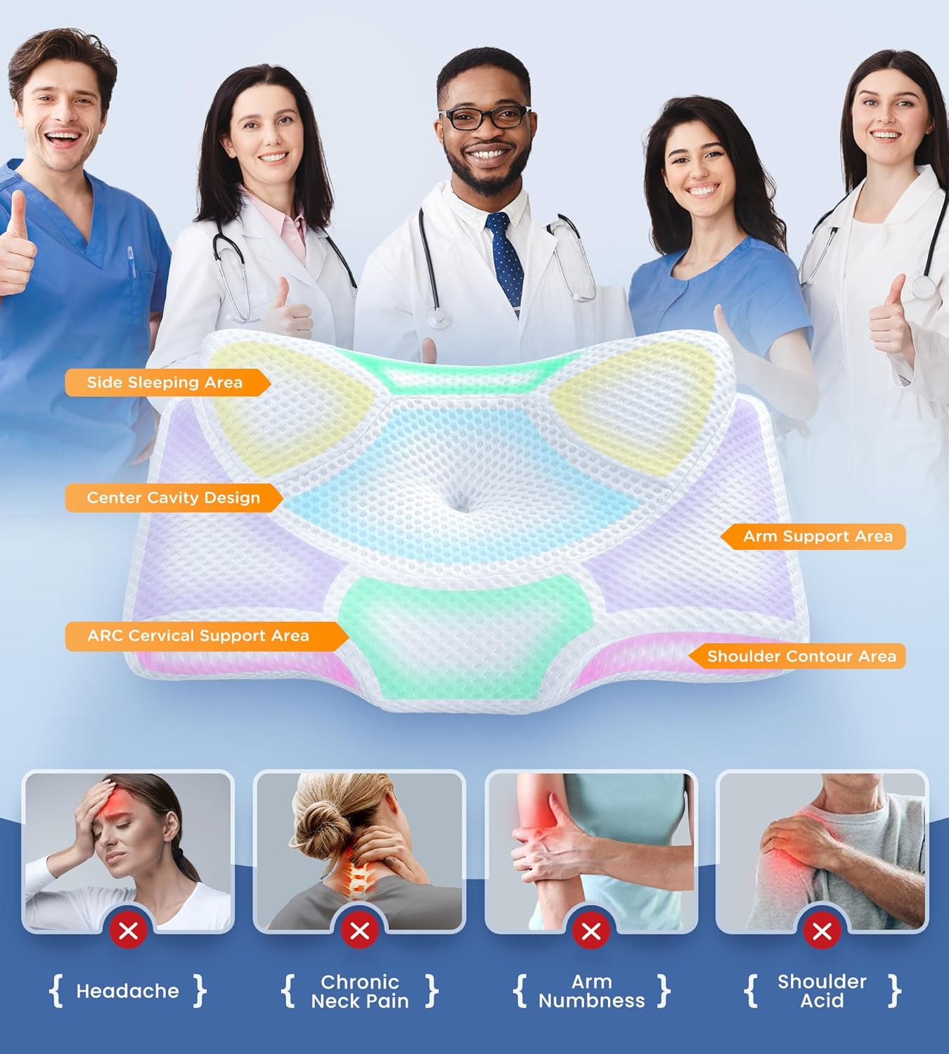 Osteo Cervical Pillow for Neck Pain Relief, Hollow Design Odorless Memory Foam Pillows with Cooling Case, Adjustable Orthopedic Bed Pillow for Sleeping, Support for Side Back Sleepers