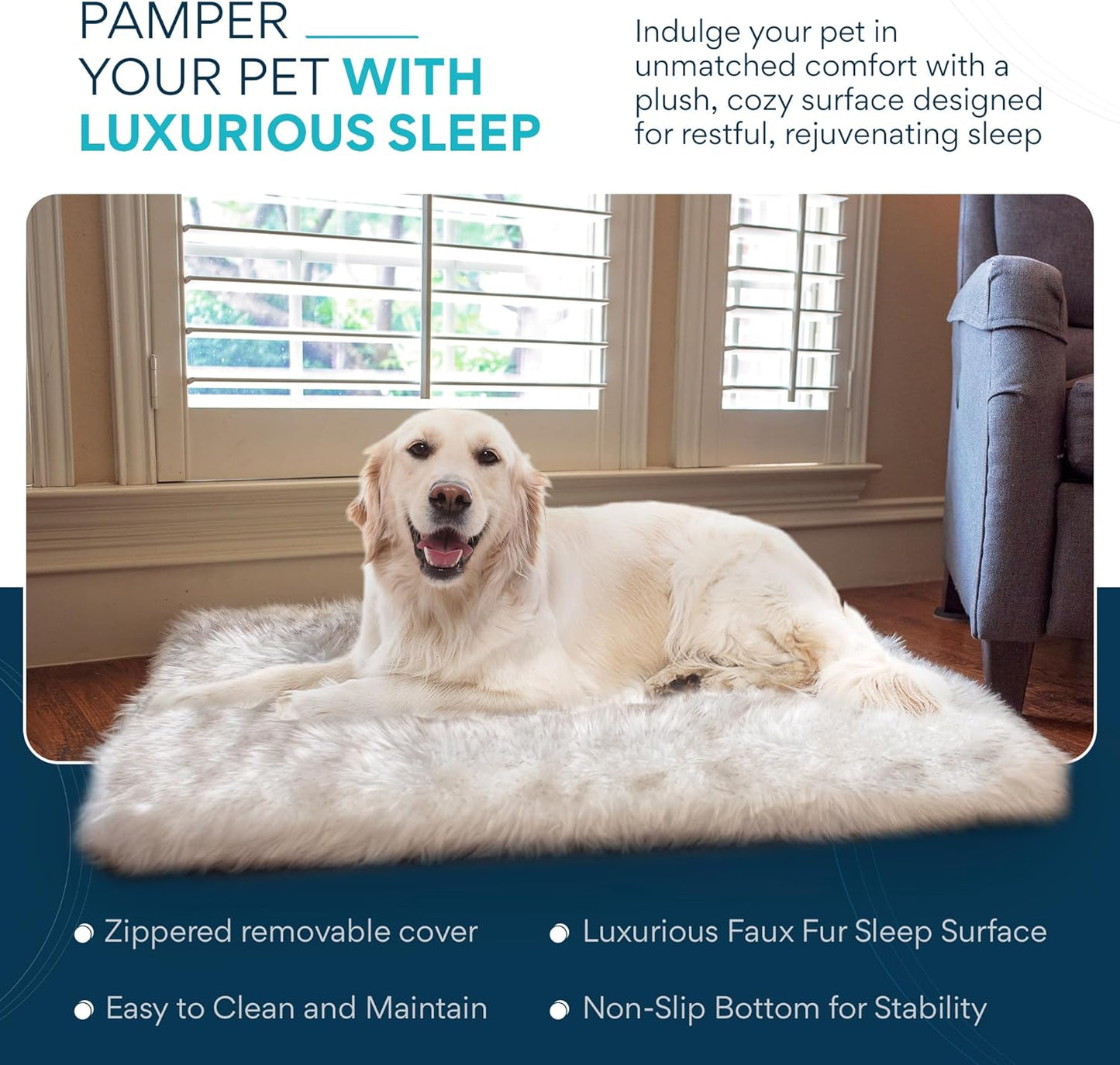 MAVERICK Premium Dog Bed, Orthopedic Dog Bed with High-Grade Memory Foam, Luxurious Faux Fur Sleep Surface, Water-Resistant Liner, Removable & Washable Cover, Non-Slip Bottom for Comfort & Support
