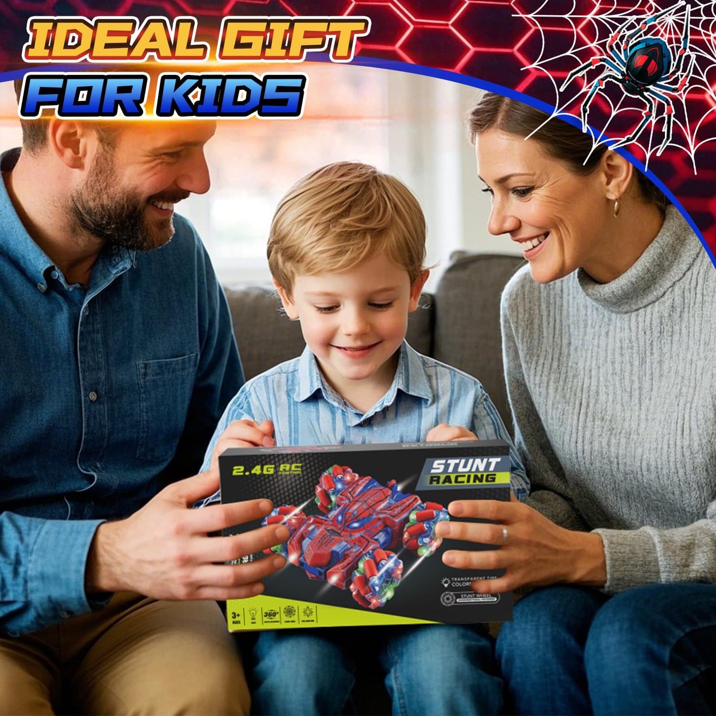 Spider Gesture Sensing Remote Control Car, Double Sided RC Cars with Full-Body Light, 2.4GHz Hand Controlled Rechargeable RC Stunt Car Toys for Boys 4 5 6 7 8 9 10 11 12