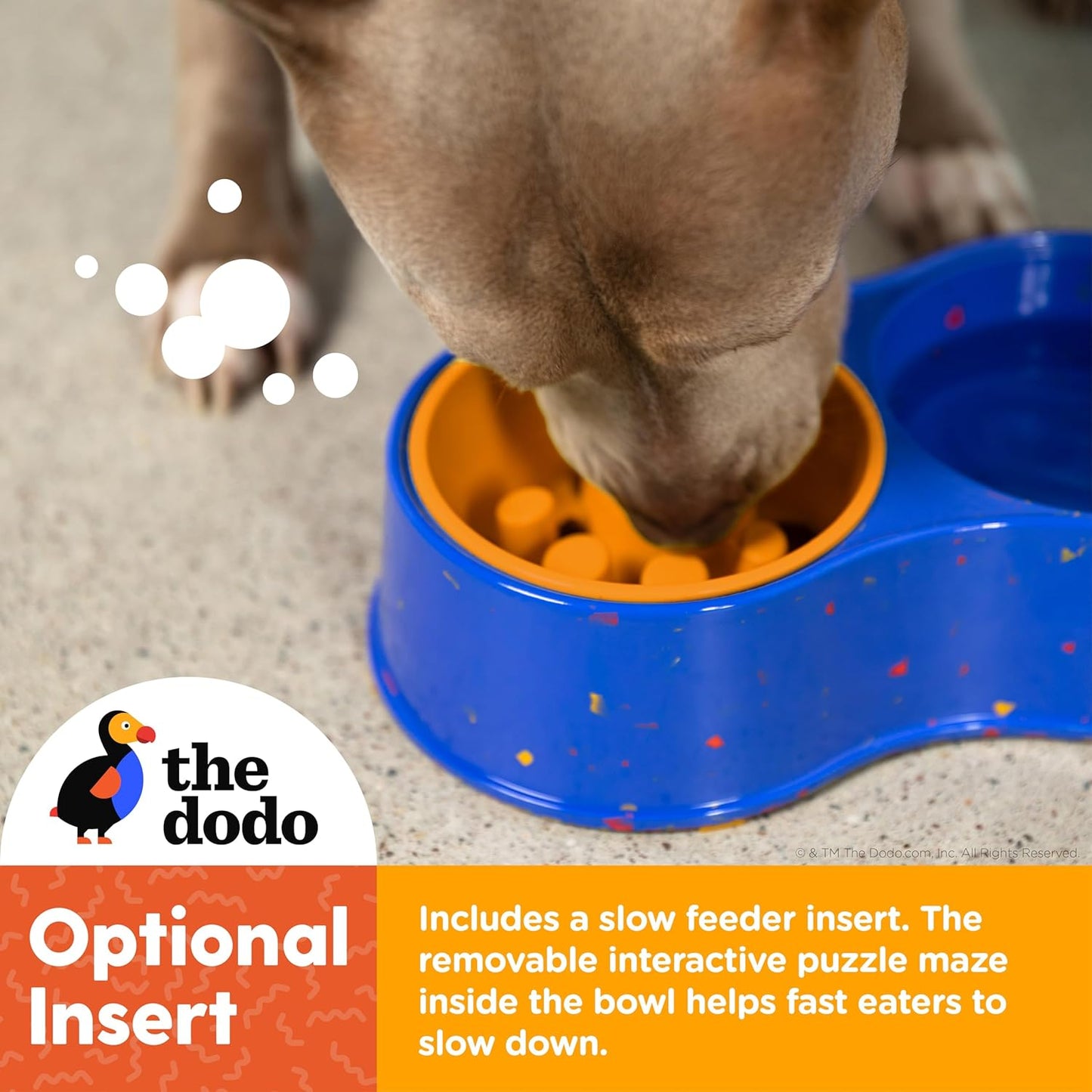 The Dodo Bamboo Double Diner Bowl, Blue & Yellow; Cute Dog Dish; Double Dish for Dogs, Dog Double Bowls
