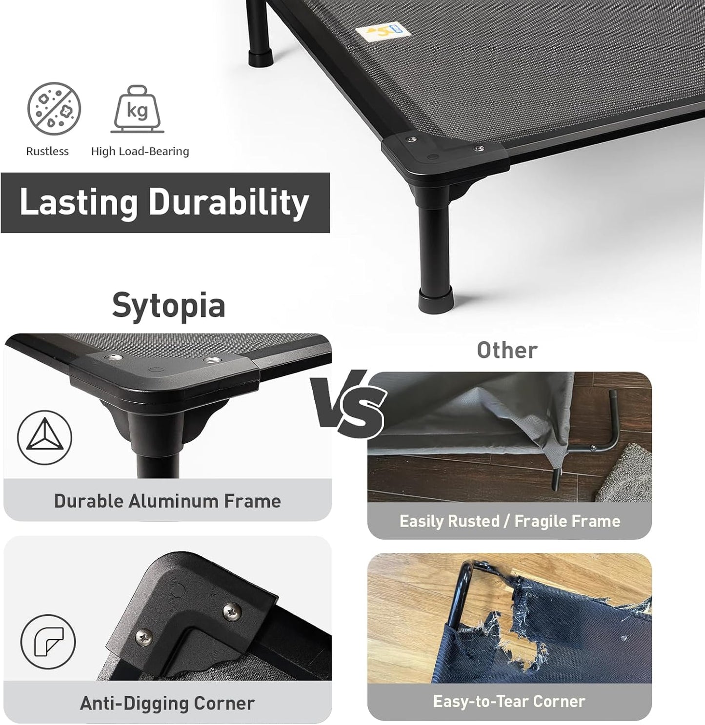 Sytopia 47'' Outdoor Elevated Dog Bed for Extra Large Dogs, Chew-Proof Pet Camping Raised Cot with Breathable Mesh - Durable Frame, Cooling Hammock Bed, Non-Slip Feet, Waterproof, Easy Clean
