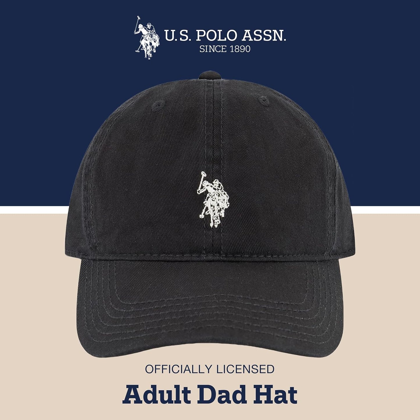 U.S. Polo Assn. Baseball Cap, 100% Cotton Adjustable Dad Hat with Small Pony Logo