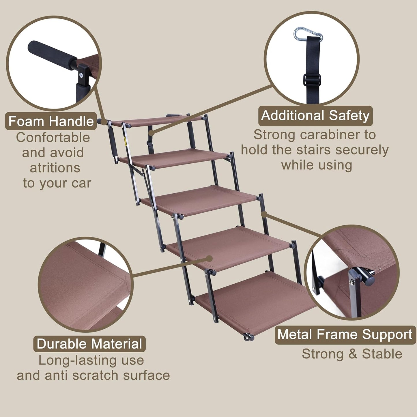Dog Stairs for Car, 5 Steps Extra Wide Dog Ramps for Large Dogs, Foldable Lightweight Pet Steps for High SUV Truck Bed Couch, Heavy Duty Anti-Scratch Climbing Ladder, 110lbs Capacity