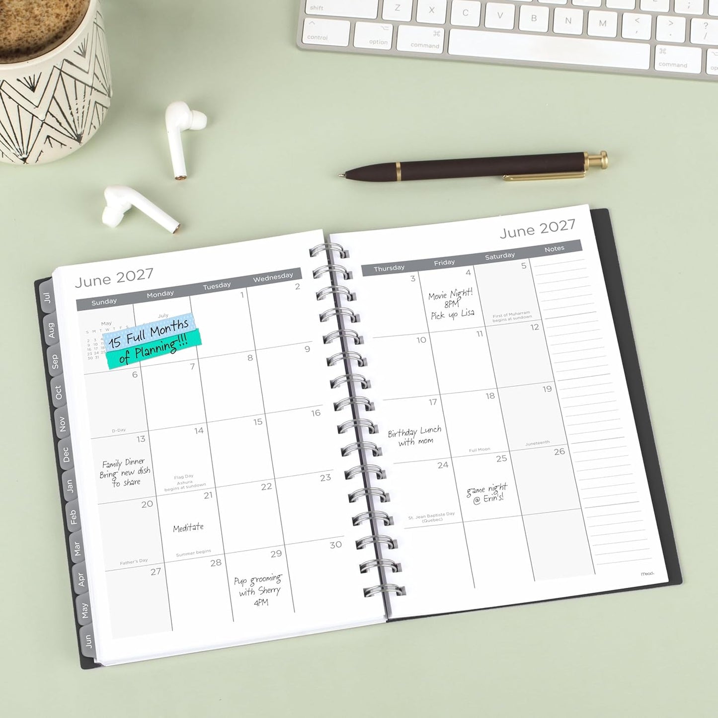 Mead Planner 2026-2027 Weekly & Monthly Academic 15-Month April-June, 5-1/2" x 8-1/2", Basic, Black (CAW42005)