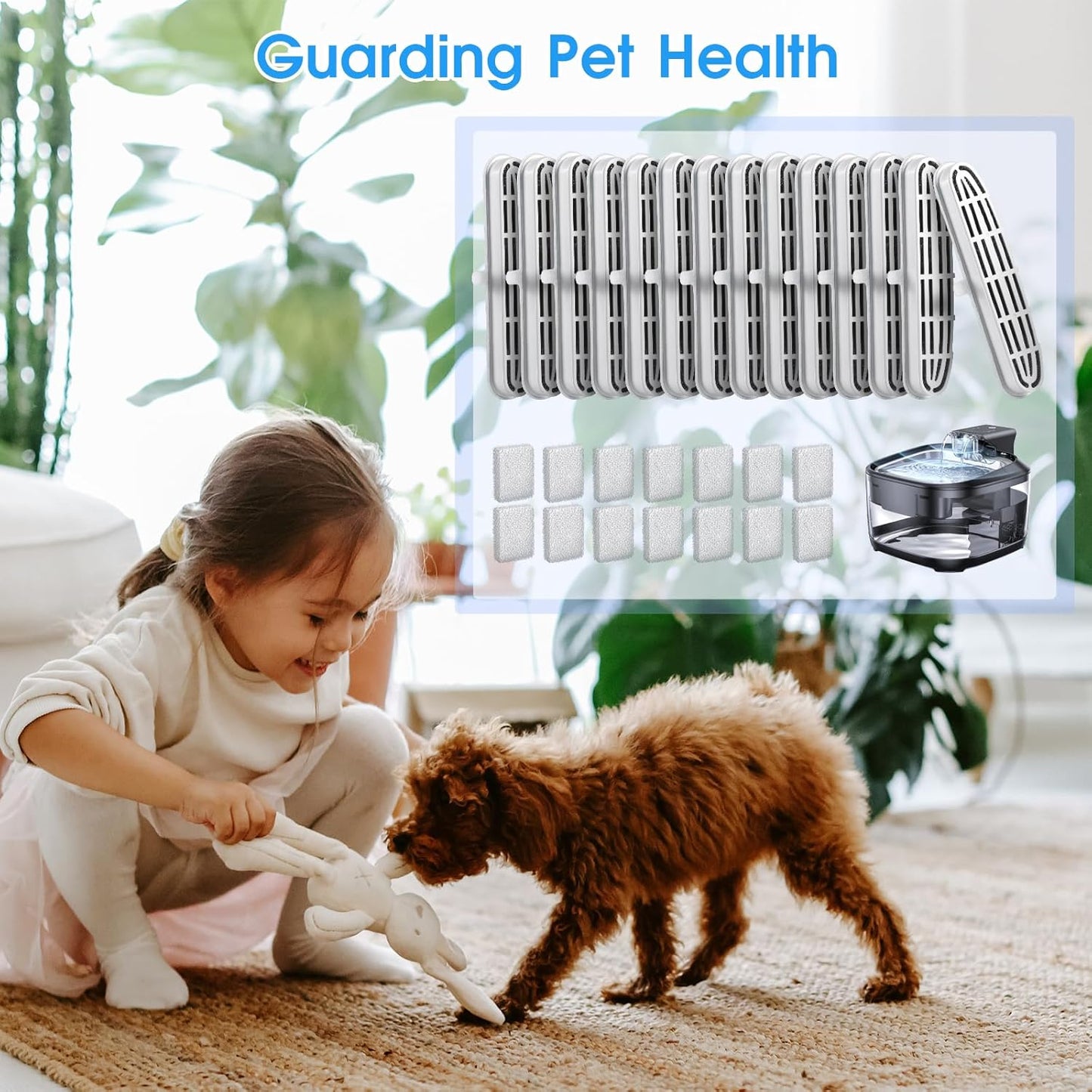 Cat Water Fountain Filters, 14 Pack Replacement Filters & 14 Pack Sponges Set For OPOWO 108oz/3.2L Wireless Cat Fountain FT999 Pet Drinking Fountain Dog Water Dispenser