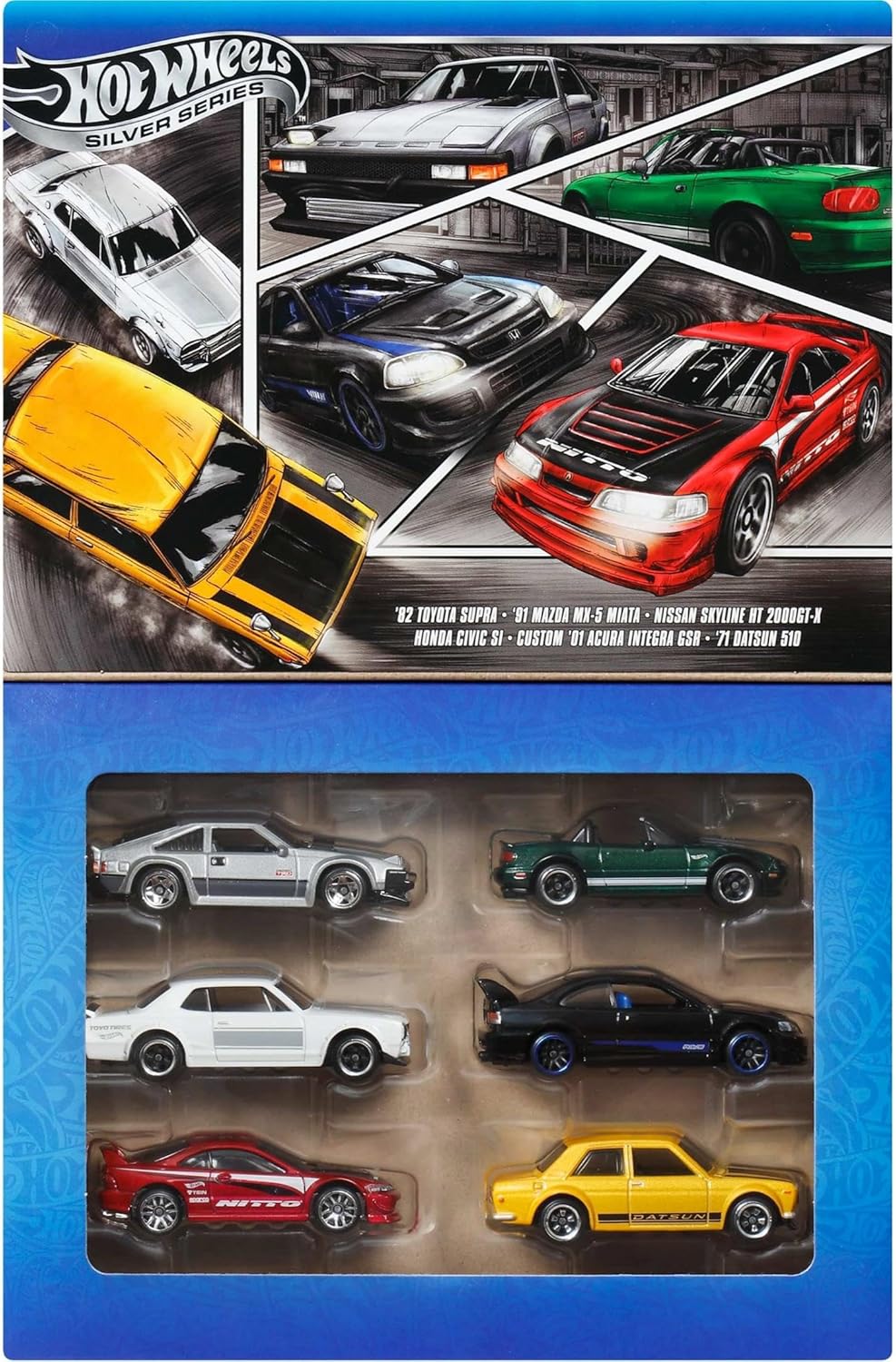 Hot Wheels 1:64 Scale Die-Cast Toy Cars, Set of 6 Japanese Vehicles with Elevated Deco (Styles May Vary)