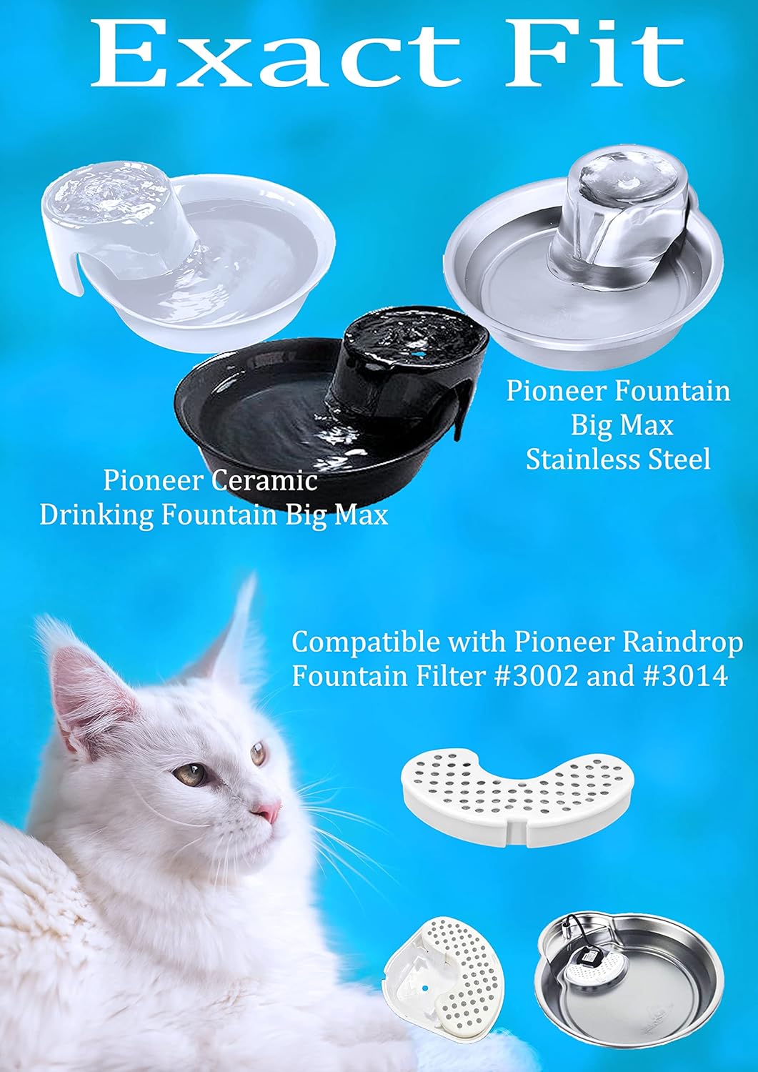 12 Pack Raindrop Fountain Filter Compatible with Pioneer Big Max Stainless Steel and Big Max Ceramic, Raindrop Ceramic and Pet Stainless Steel Fountain Raindrop Design