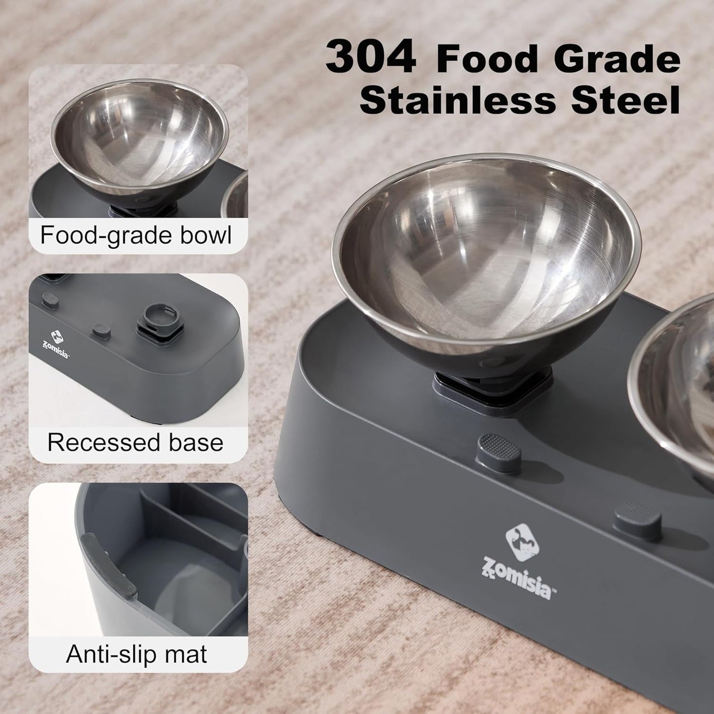 Raised Cat Food and Water Bowls with 3 Height for Indoor Cats, 15° Tilted in Both Ways Elevated Base Anti Vomiting Cat Dishes, Anti Spill for Puppies