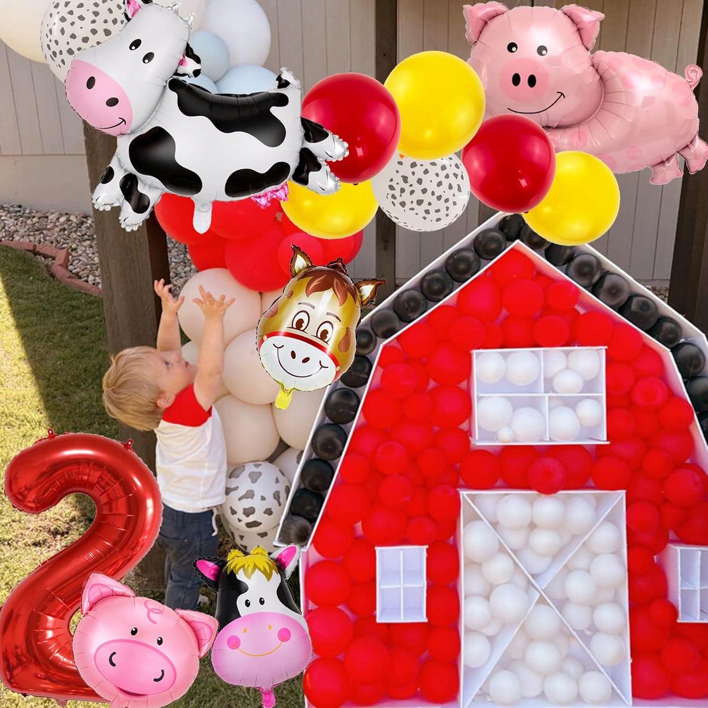 Farm Birthday Party Supplies 2 Year Old Farm Balloons Set Includes Round Farm Animal Letter Number 2 Foil Latex Balloons, Suitable for Farm Party