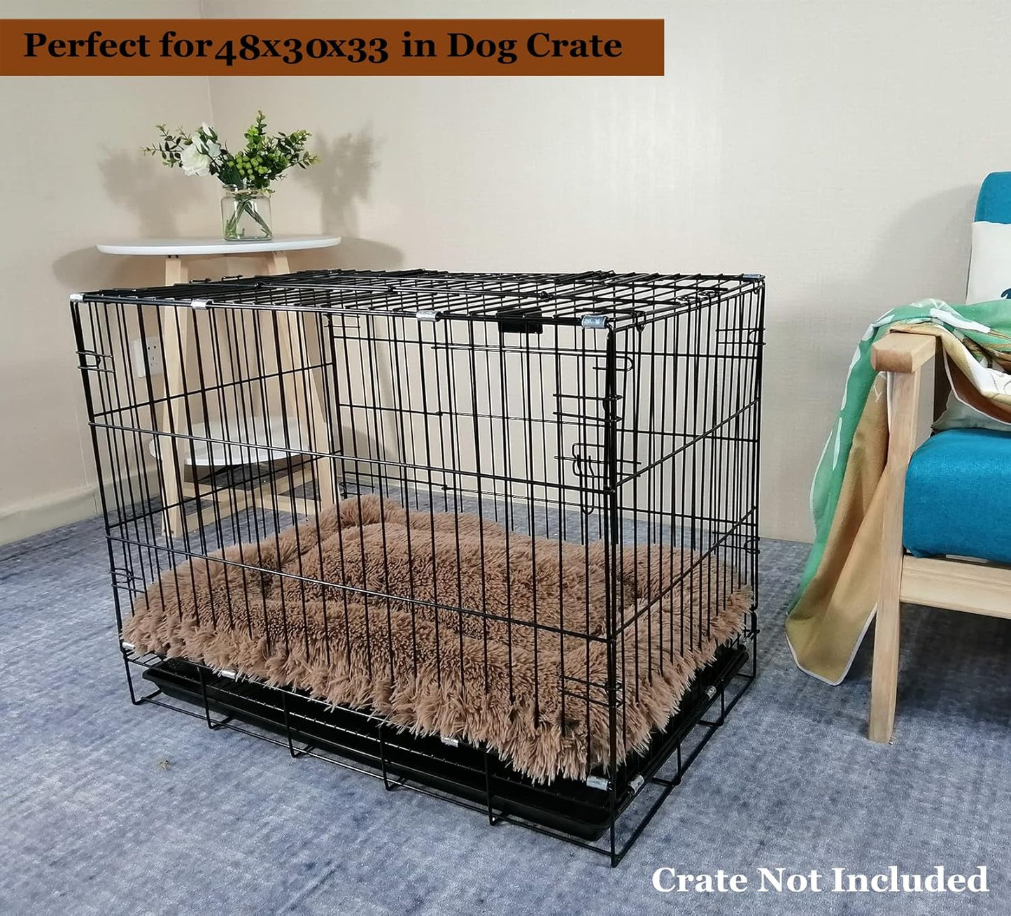 Coohom Deluxe Plush Dog Bed Pet Cushion Crate Mat,Fulffy Comfy Kennel Anti-Slip Washable Pad for Medium Large X-Large Dogs(XX-Large, Khaki)
