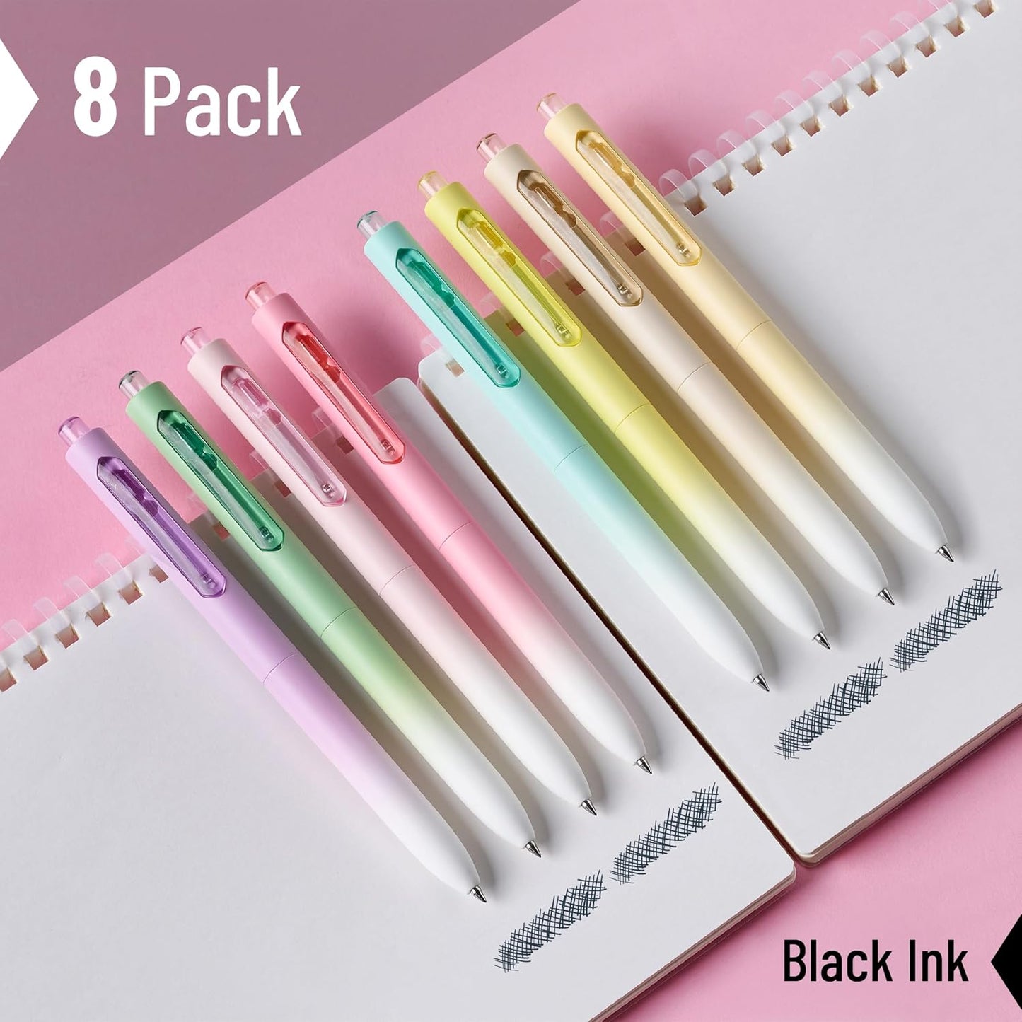 Mr. Pen- Retractable Gel Pens, 8 Pack, Black Ink, Pastel Barrel Gel Pens, Gel Pen Fine Point 0.5mm