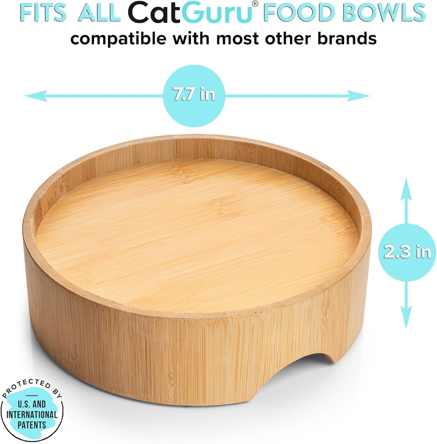 CatGuru Food Table for Cat Bowls, Elevated Feeding Station for Cat Food Bowl, Raised Stand For Pet Food and Water Bowls, Pet Feeder For Indoor Cats, Stress Free Stand For Pet Dishes (Bamboo, Standard)