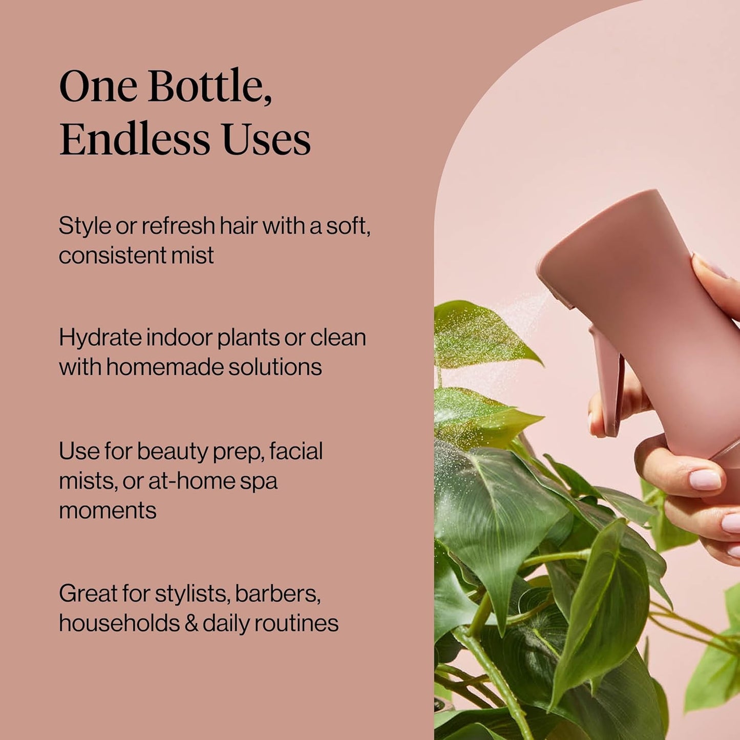 Kitsch Continuous Spray Bottle for Hair – Fine Mist Water Mister & Water Spray Bottle – Recycled Hair Spray Bottle – Spray Bottles for Cleaning, Styling, Plants & More – Terracotta, 150ml