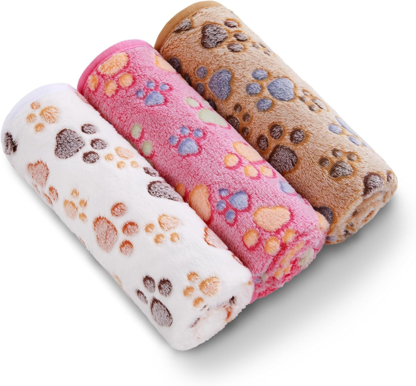 Luciphia 1 Pack 3 Blankets Super Soft Fluffy Premium Fleece Pet Blanket Flannel Throw for Dog Puppy Cat Paw Brown/Pink/White Small(23x16 inch)