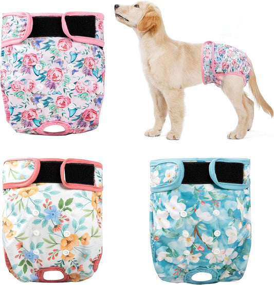 3Pack Reusable Dog Diapers Female,Washable Diaper for Doggie,Highly Absorbent Dog Diaper,Adjustable Leakproof Puppy Girl Dog Diapers for Heat,Incontinence,Period Doggy Nappies S