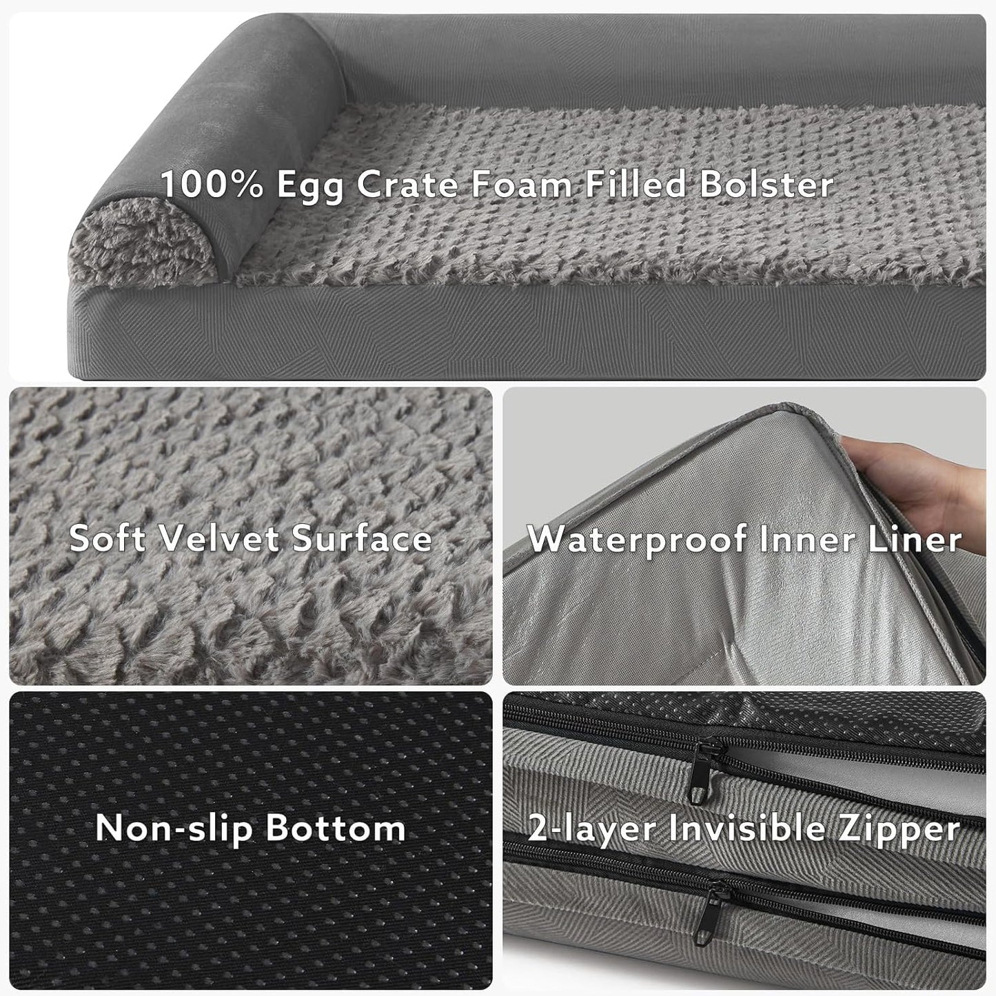 JOEJOY Orthopedic Dog Bed - Large Dog Couch, U Shape Memory Foam with Removable Washable Cover, Waterproof Lining, Comfy Bolster, 35" x 25" x 6.5", Dark Grey