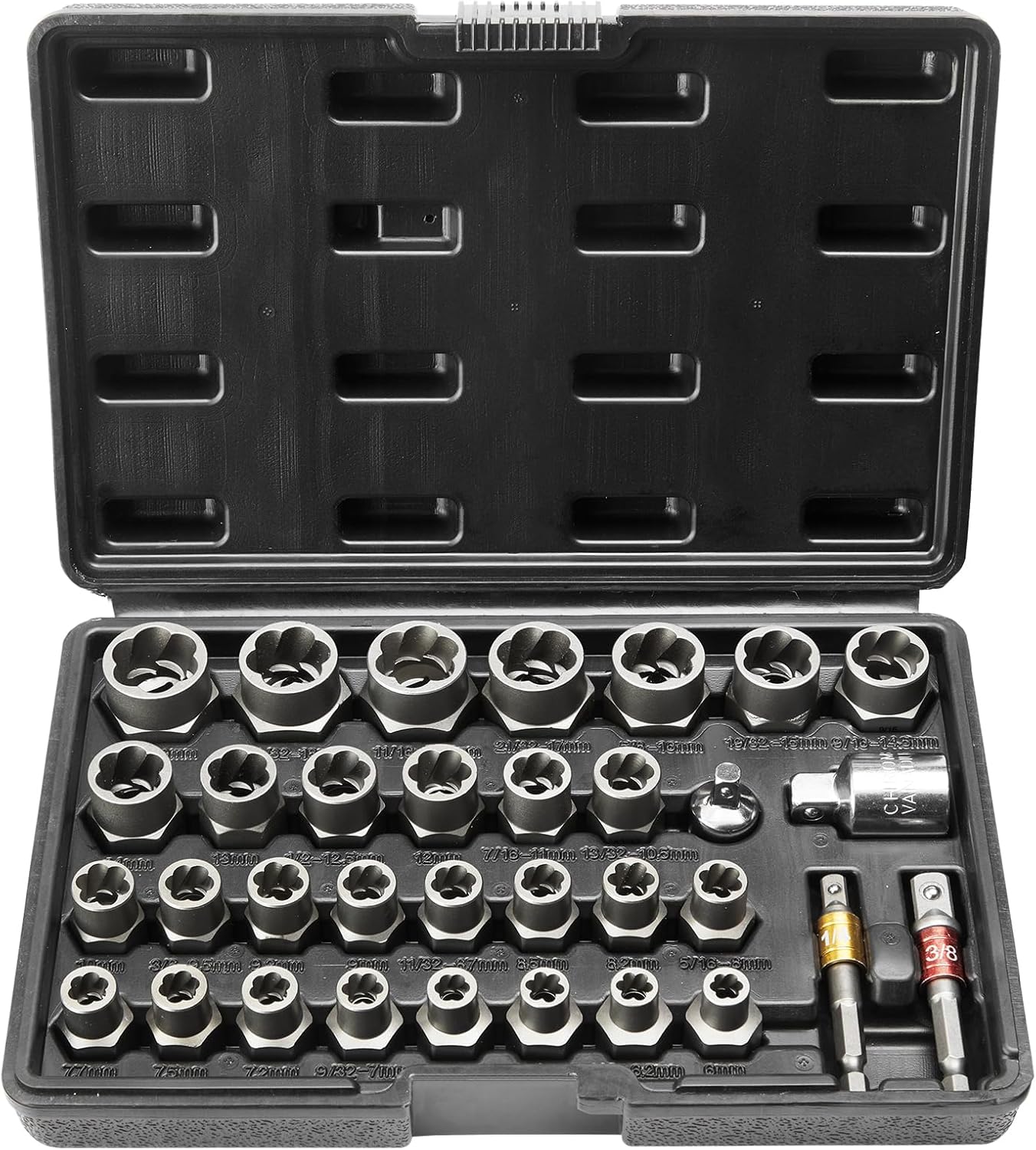 VEVOR Bolt Extractor Set, 33-Piece Bolt and Nut Remover Set, 6mm to 10mm, 13/32" to 3/4", CR-MO Steel Extraction Socket Set with Storage Case, for Removing Damaged Rusted Bolts, Nuts and Screws
