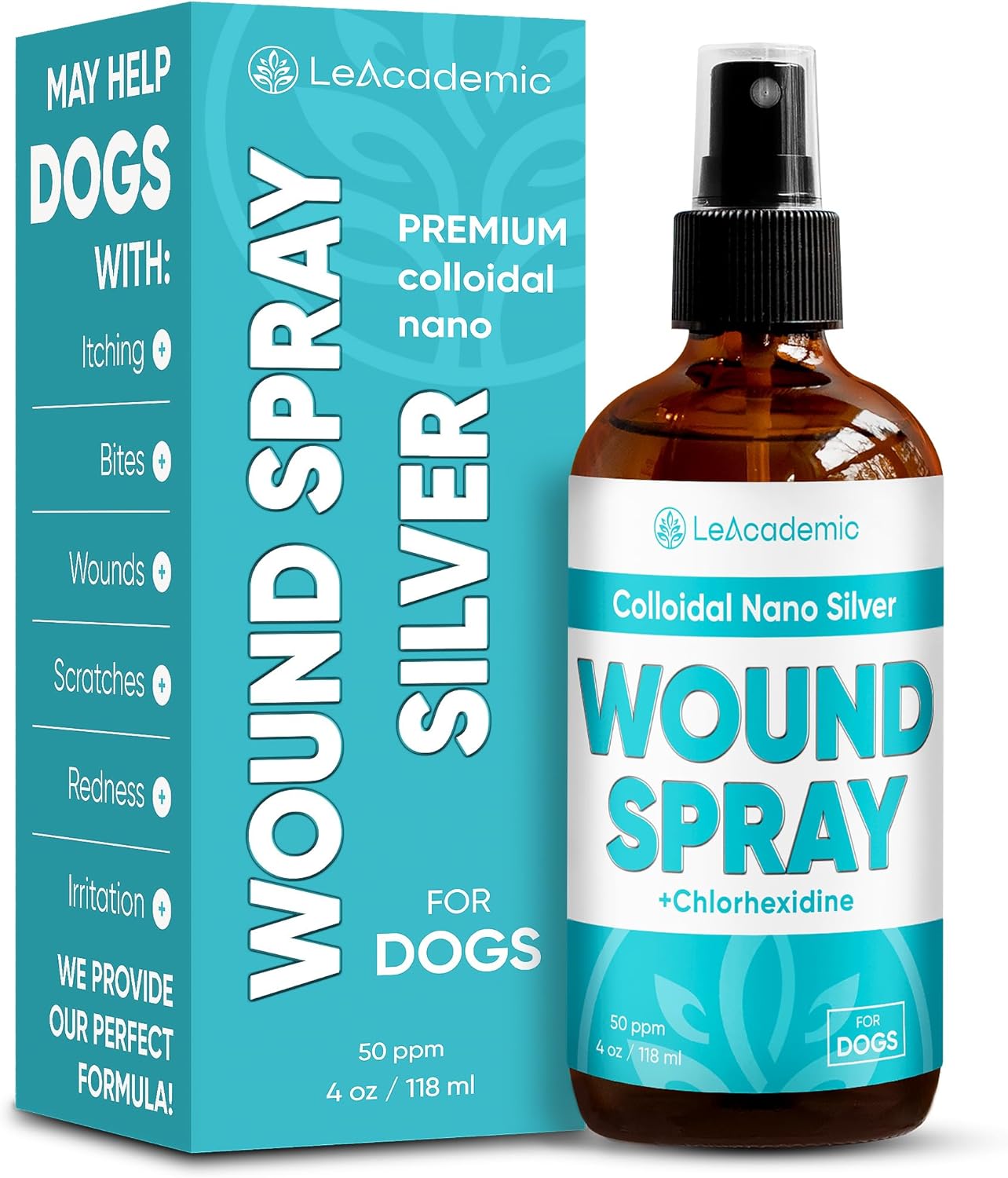 Dog Wound Care Spray is Better with Dog Cone | Nano Silver + Chlorhexidine Solution for Scratches, Bites, Redness, Irritation, and Sutures After Surgery | 4 Oz