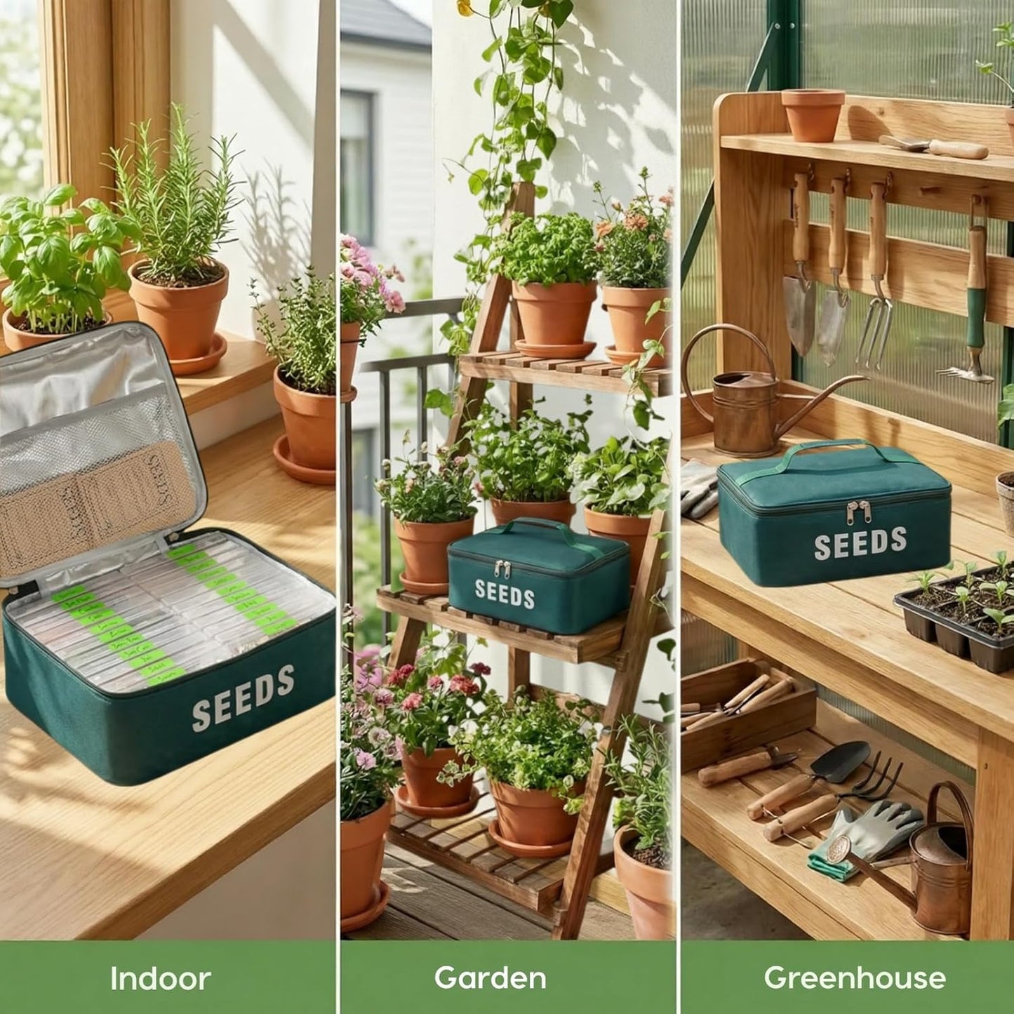22 Slots Seed Storage Organizer Box with & 30 Seed Envelopes, Large Capacity Seed Packet Organizer Case with Labels, Portable Waterproof Garden Seed Storage Kit for Vegetable Flower Seeds, Green