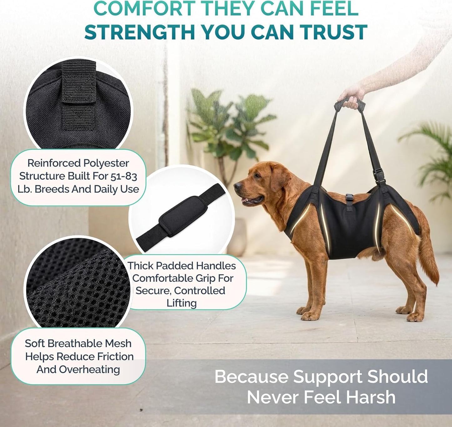 Large Dog Sling Carrier – Dog Sling for Large Dogs Hind Leg Support – 51-83 Lb. Doggie Lift XL Full Body Design with Breathable Mesh and Adjustable Straps for Safe Mobility Assistance