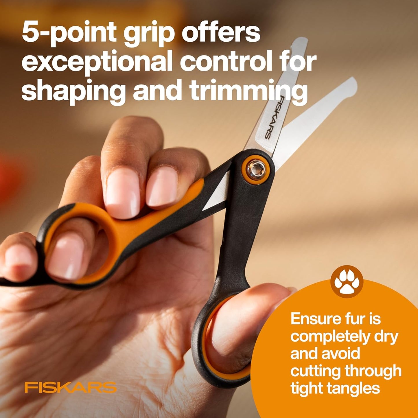 Fiskars Pet, Dog & Cat Grooming Scissors, Rounded Tips & SoftGrip Handle, Cat and Dog Supplies, 5.5”, Orange/Black, Detailing Scissors