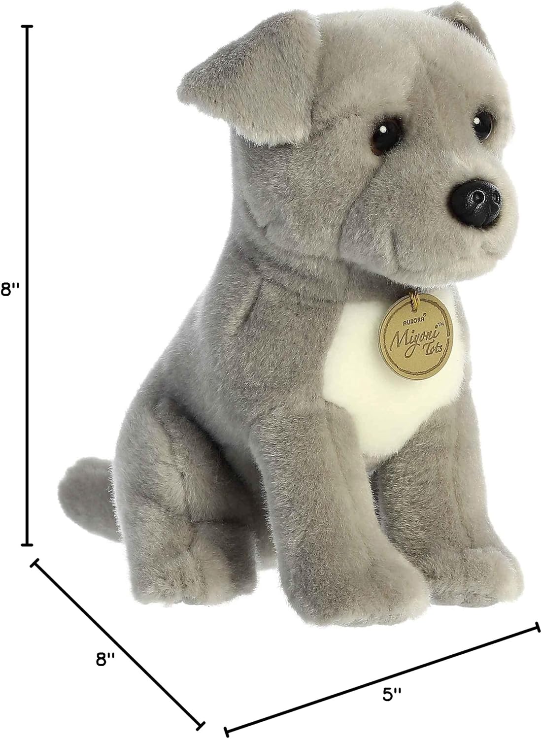Aurora® Adorable Miyoni® Tots Pit Bull Puppy Stuffed Animal - Lifelike Details Make a Cherished Companion - Perfect for Decorating Bedrooms or Classrooms - Gray 8 Inches