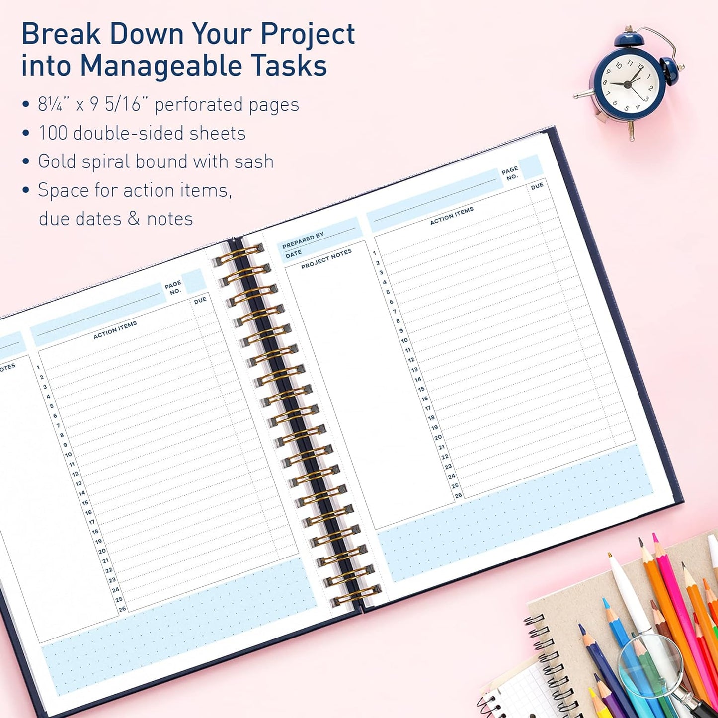 S&O Project Management Planner - Work Organizer Daybook– Assignment Schedule Notebook - Task Manager – Activity Notebooks for Work - Project Management Journal- 200 Pages, 8.25" x 9.3”