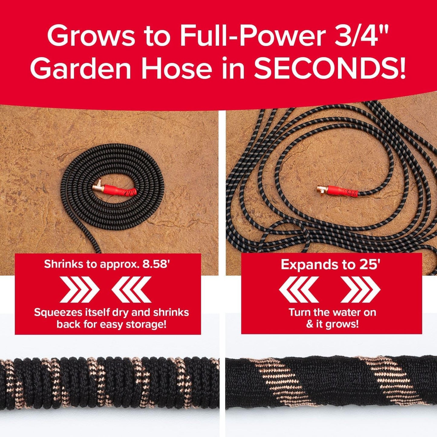 Pocket Hose 25 FT Copper Head Expandable Garden Hose with Pocket Pivot, No Tangles, AS SEEN ON TV, 360° Swivel, Tri-Tex Tubing, Force Field Jacket, Lead-Free, No-Kink, Anti-Burst w/APT