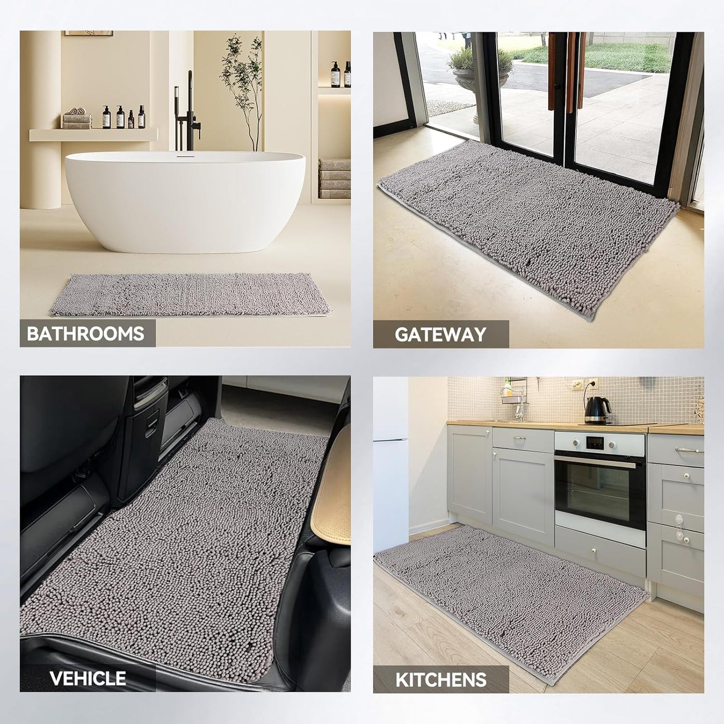 27" X 16" Washable Dog Door Mat, Ultra fine Fiber Dog Door Mat, Quick Drying Chenille Pet Door Mat, Machine Washable Indoor and Outdoor Rug (Grey)