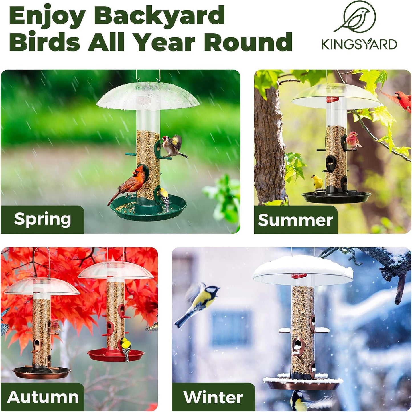 Kingsyard Metal Bird Feeders for Outdoors Hanging, Wild Bird Feeder with Large 11.5" Protective Dome and 8" Removable Tray, 3 lb Seeds Capacity (Black)
