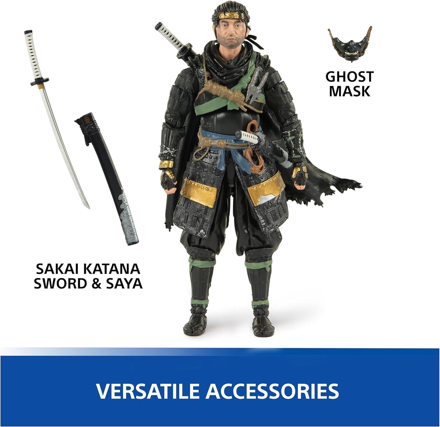 PlayStation, Ghost of Tsushima, 6” Jin Sakai Samurai Action Figure & 2 Accessories, The Shapes Collection, for PS5 Fans & Collectors Ages 17+