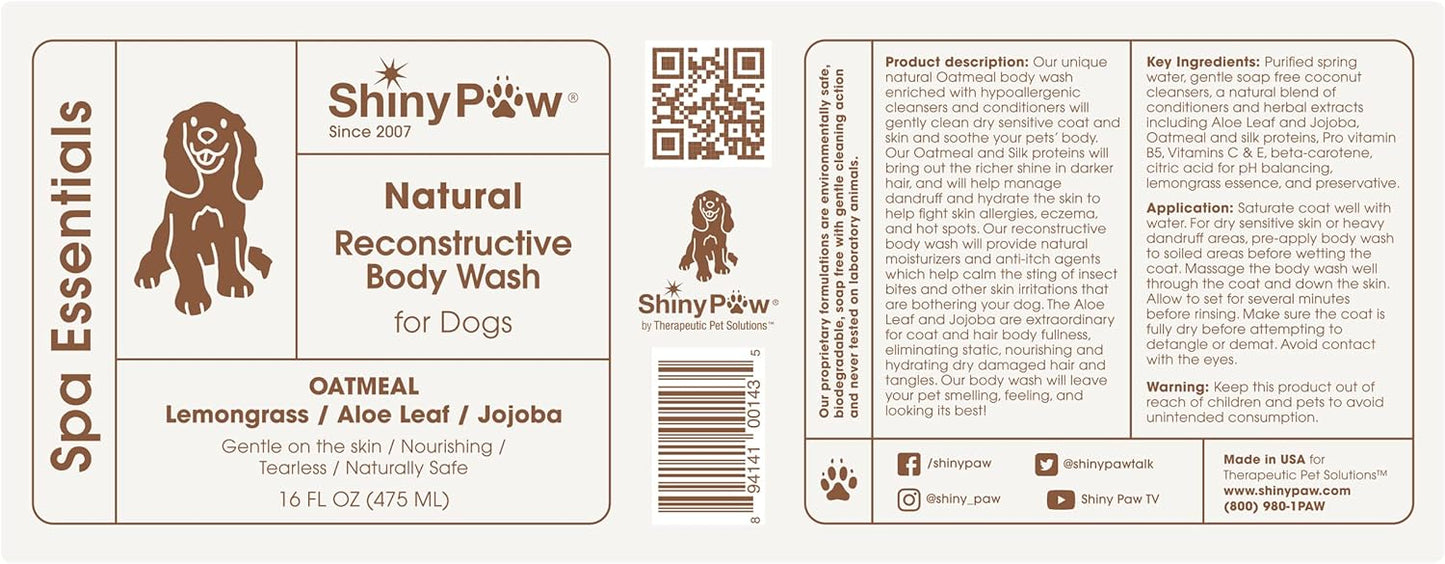 Oatmeal Shampoo for Dogs 16 oz | Shiny Paw Dog Shampoo for Allergies and Itching | Controls Dog Shedding Naturally | Itchy Skin Relief for Dogs | Tearless Dog Shampoo & Conditioner