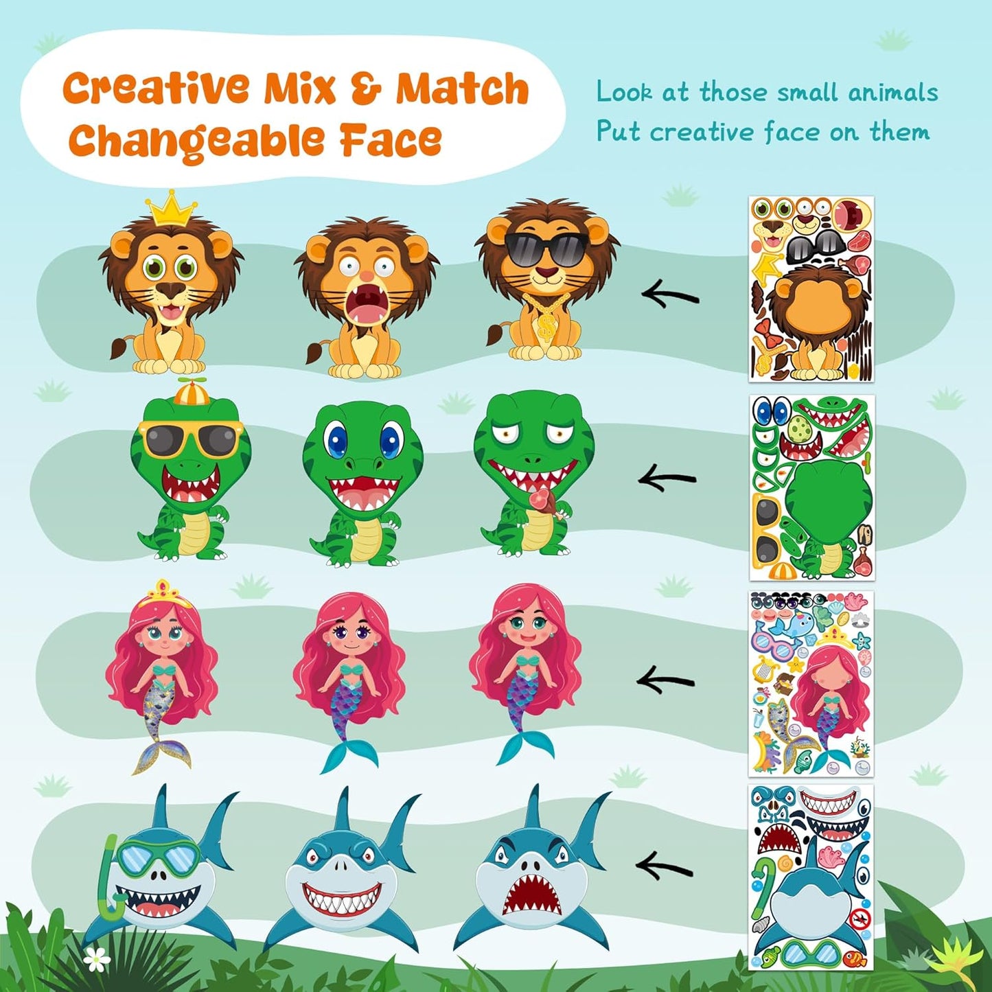Stickers for Kids - 48 Sheets Party Favors Animal Make a face Stickers Crafts Goodie Bags Stuffers Activities Gifts for Kids Toddler Grandkids Graduation Birthday School Classroom Supplies Age 4-8
