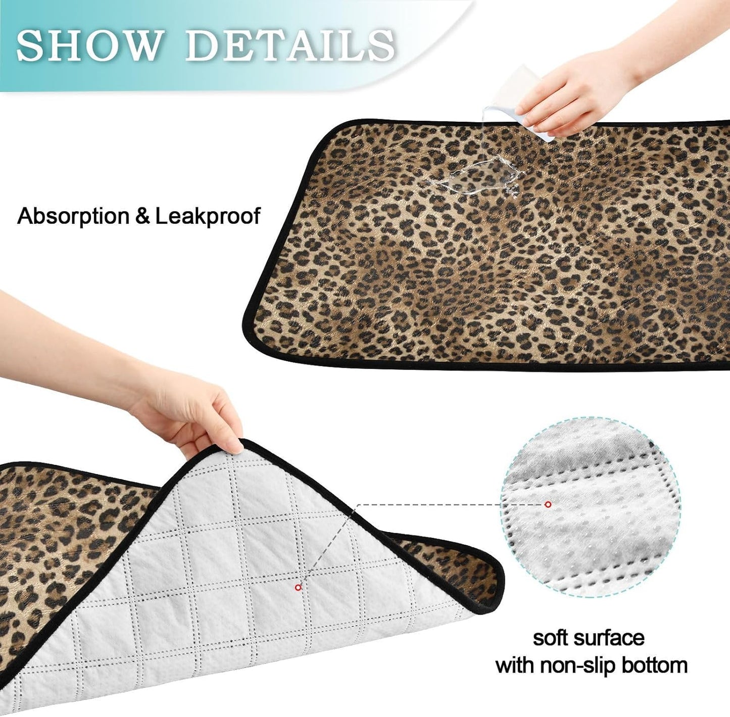 Blueangle Vintage Leopard Print Washable Pee Pads for Dogs, 2-Pack Reusable Puppy Pads Pet Training Pads, Waterproof Dog Pee Pads for Car, Non-Slip Protects Whelping Pad