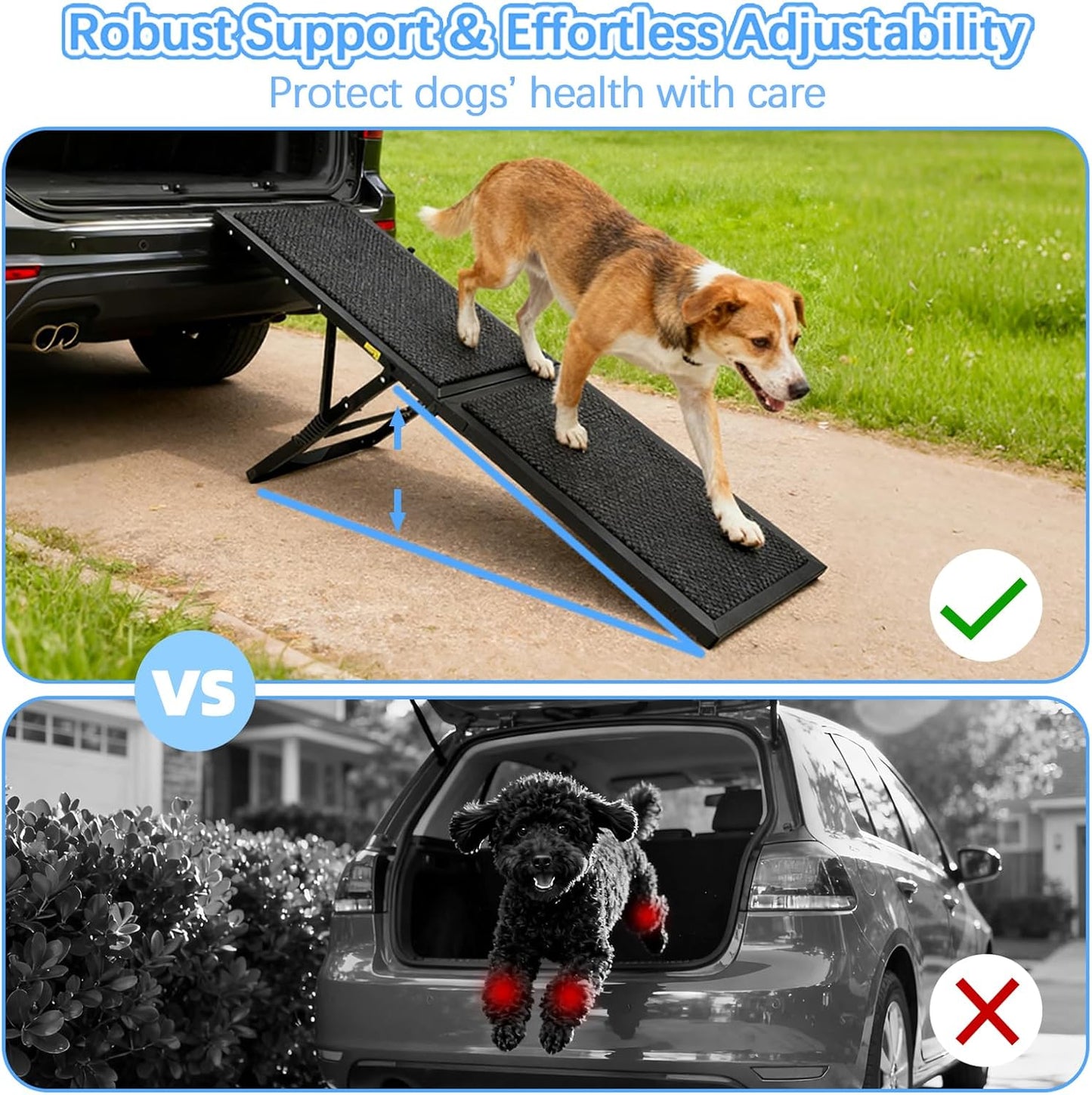 Dog Ramp for Car,49.4"x 16.1" Dog Stairs for Large Dogs with Anti-Slip Surface,Large Folding Pet Stairs for SUV,Truck with Adjustable Height,Outdoor Portable Wide Dog Steps up to 99LBS