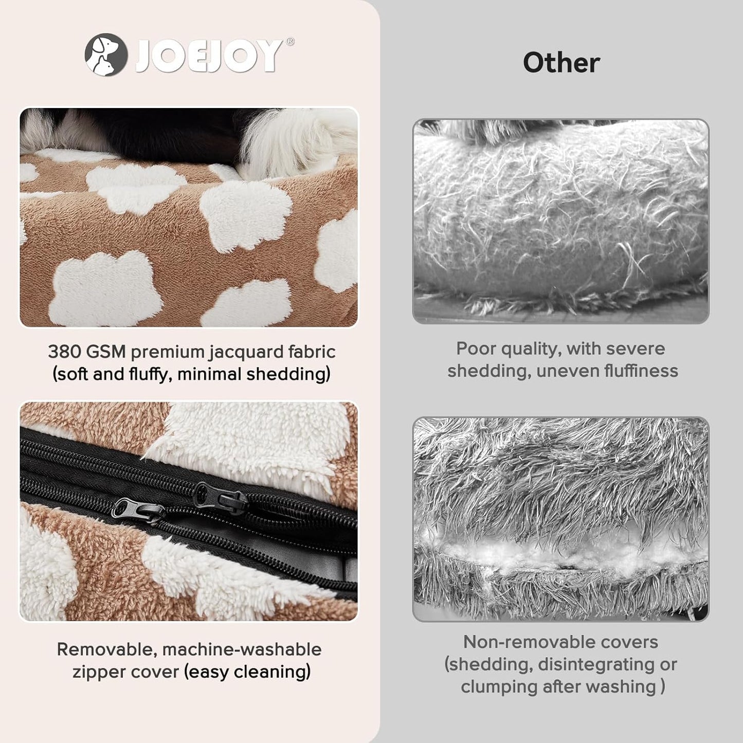 JOEJOY Small Dog Bed for Small Dogs, Rectangle Washable Orthopedic Dog Bed with Removable Zipper Cover, Cute Soft Calming Puppy Pet Bed with Jacquard Shaggy Plush & Non Skid Bottom