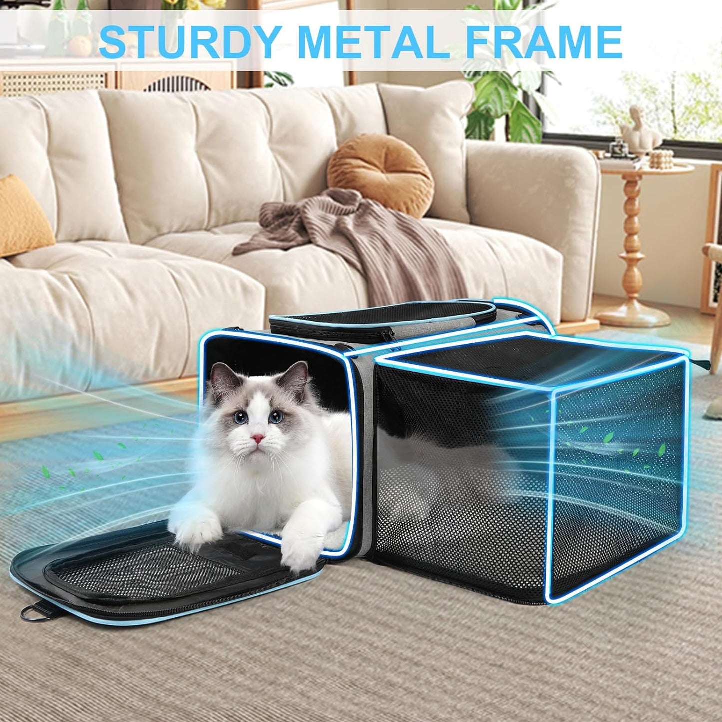 Pet Carrier Airline Approved, Expandable Pet Cat Carriers with Wheels for Dogs, Airline Approved Cat Dog Carrier, TSA Approved Pet Carrier in Cabin, Pet Dog Cat Carrier Soft, Cat Travel Carrier(Grey)