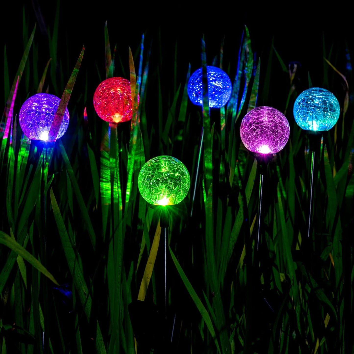 SOLPEX Solar Garden Lights 3 Pack, Solar Lights Outdoor Decorative, Solar Globe Lights Outdoor Waterproof for Yard and Garden, Multi-Color Changing Cracked Glass Ball LED Lights