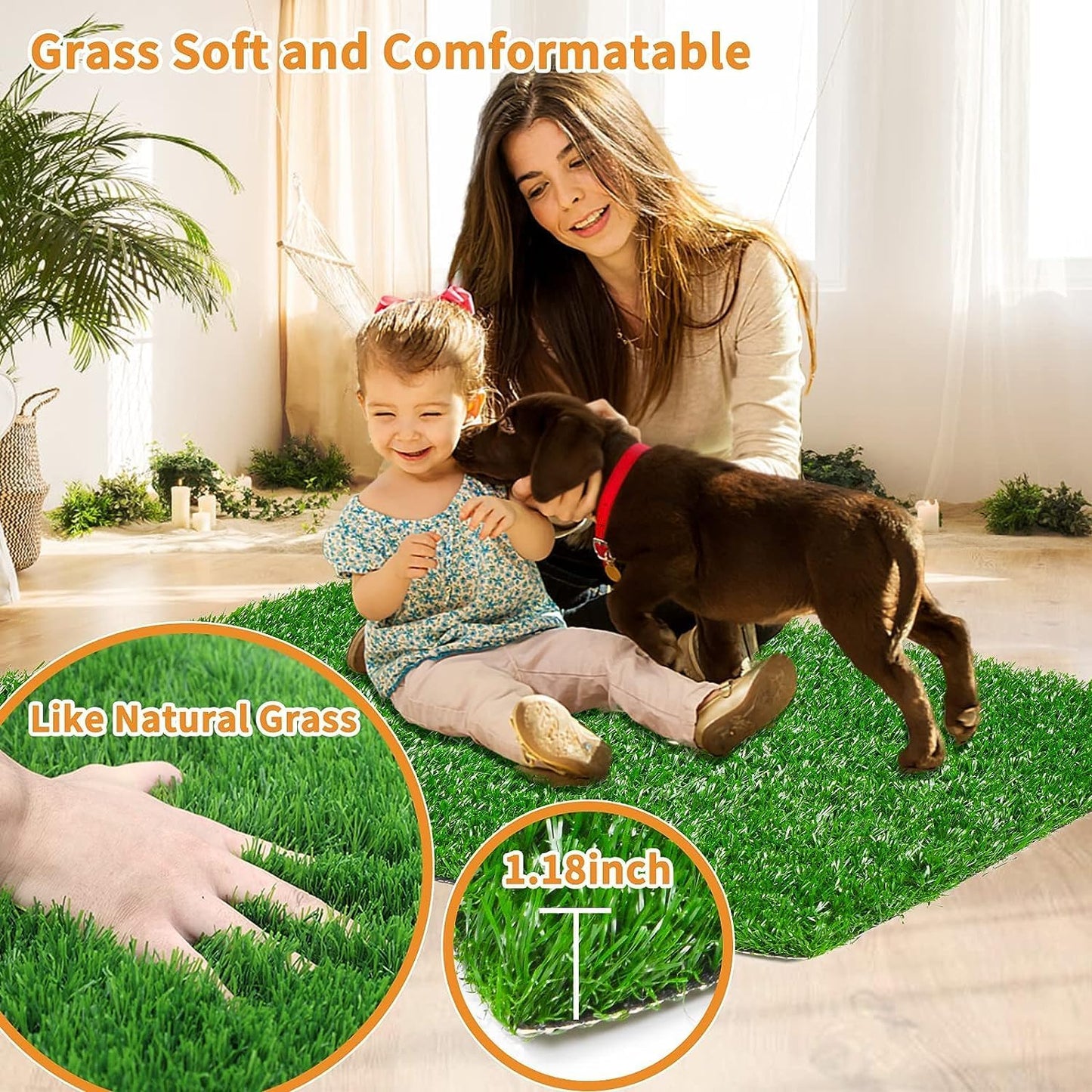 LOOBANI Dog Grass Pee Pads, 2 Pack Artificial Grass Pads for Potty Tray, Fake Grass for Dogs to Pee On, Outdoor Indoor Pee Grass for Dog Potty (18*23 inch)